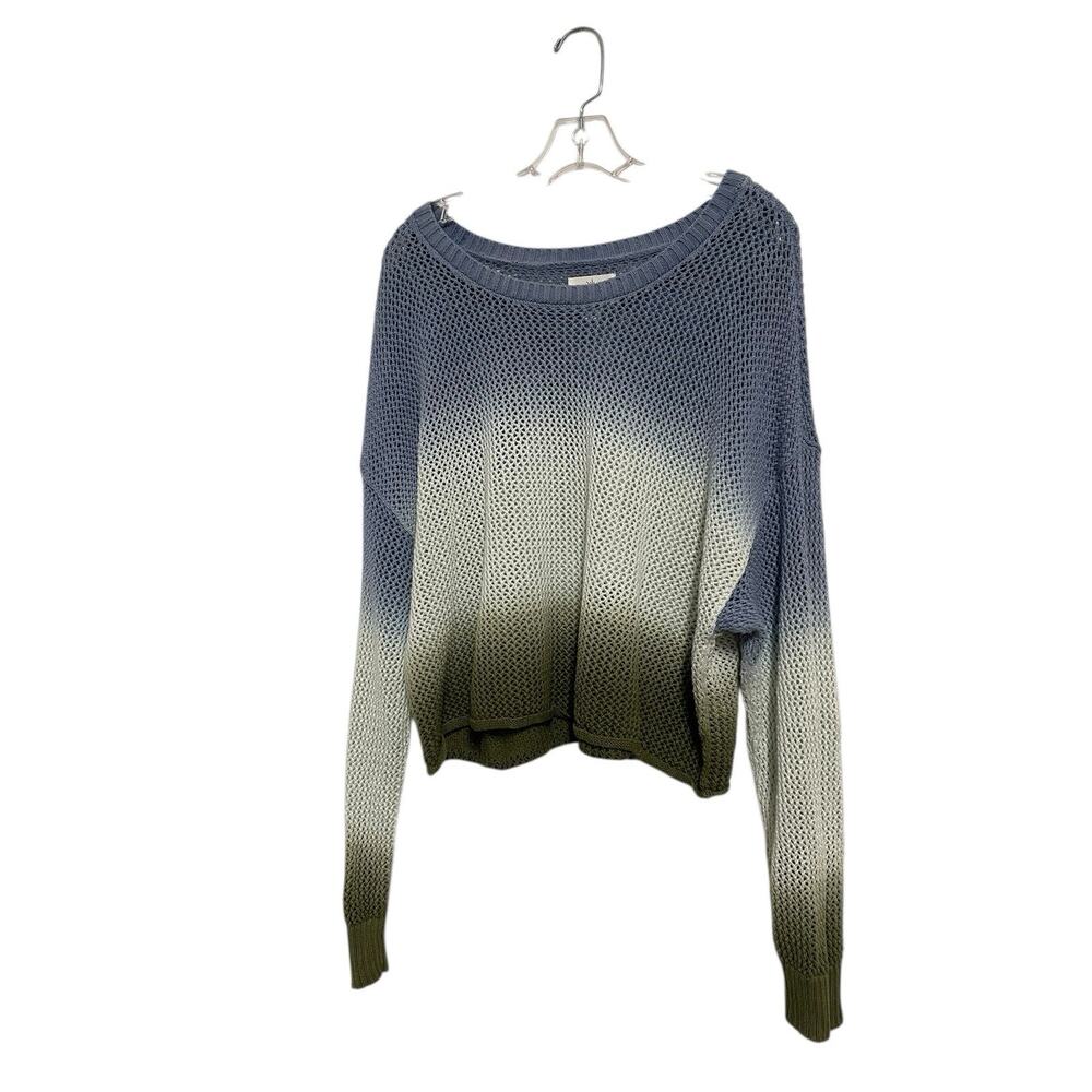 Aerie Offline Crop Knit Sweater Ombre Blue Green Boho Relax Lounge Beach XL